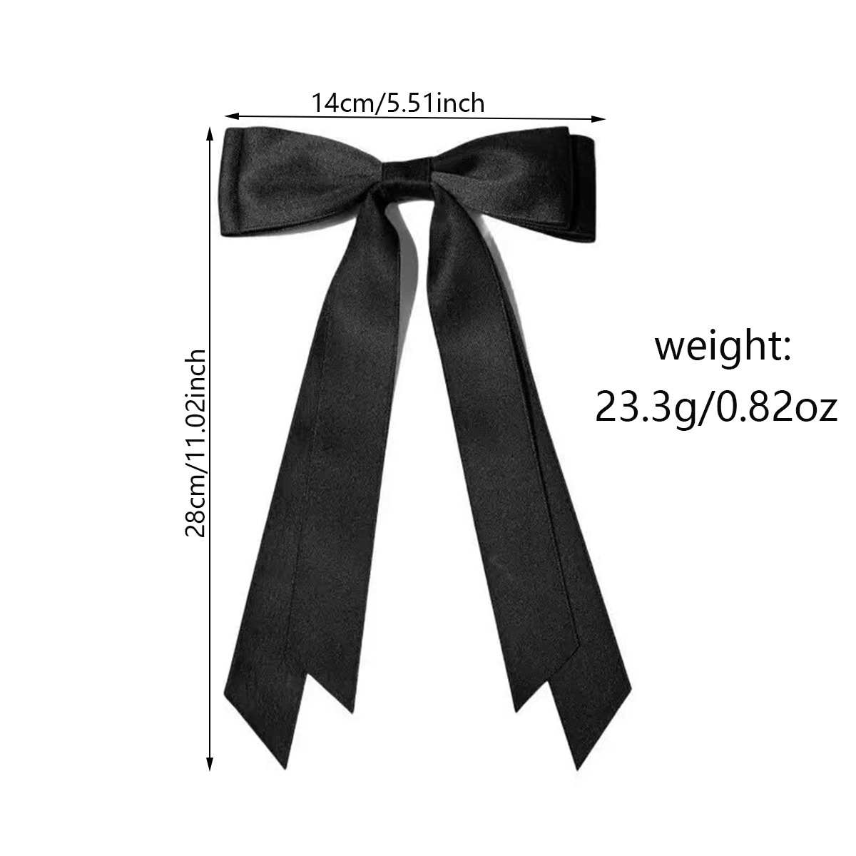 European American Best Selling Large Double Layered Satin Bow Hair Clip Solid Color Long Ribbon Back of Head Barrette