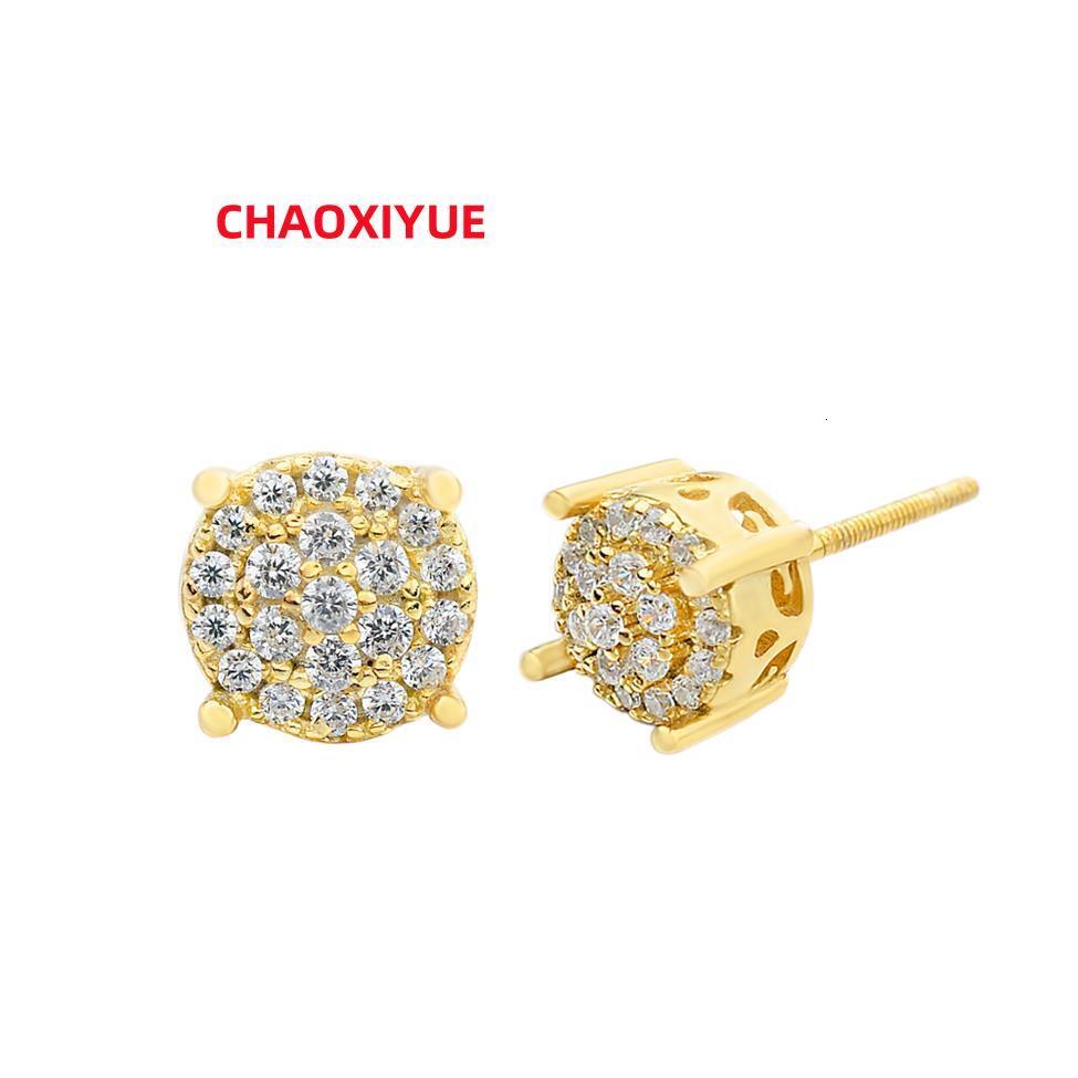 Fashion Hip Hop Jewelry Bling Full Iec Out Cubic Zircon Cut Micro Pave Brass Round Stud Earring for Unisex