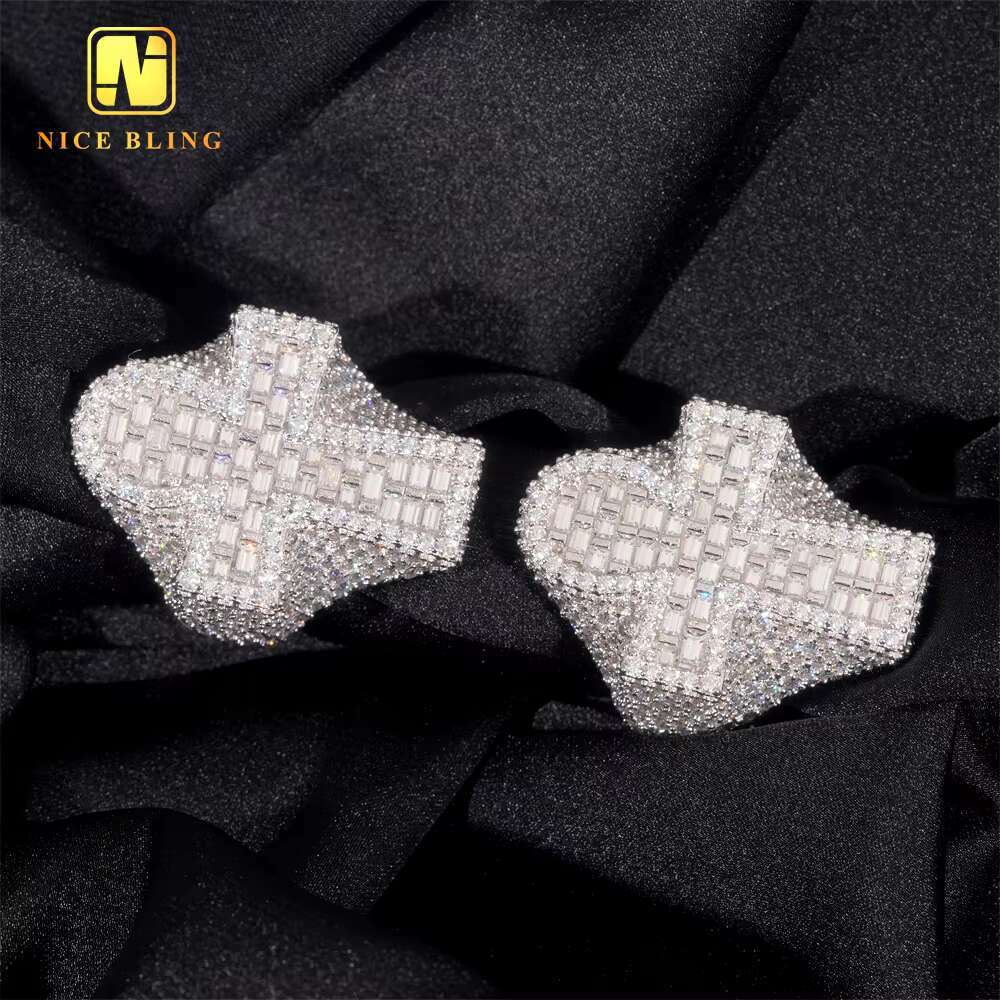 Custom Hip Hop Jewelry Iced Out Men 925 Silver Ring baguette Cut Moissanite Cross Ring Lab Diamond Engagement Ring for Men