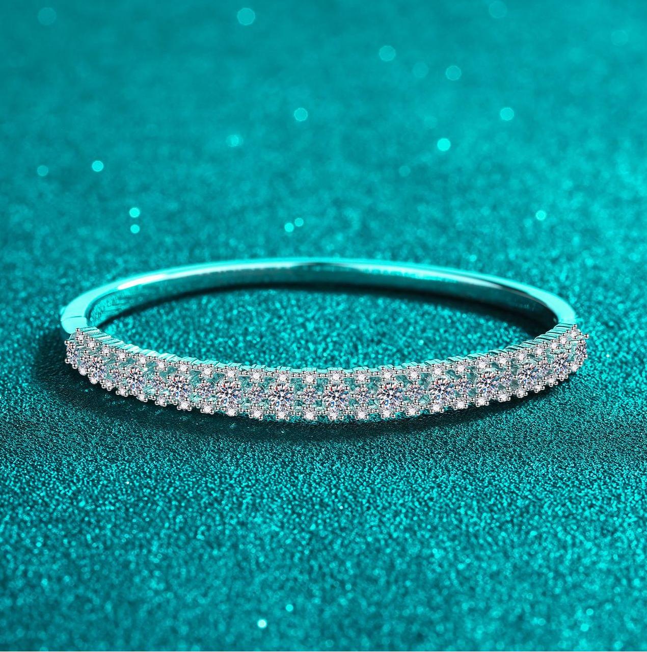 Chic Bridal Accessory Sparkling Sterling Silver & Platnum-Painted Full Moissanite Link Bangle