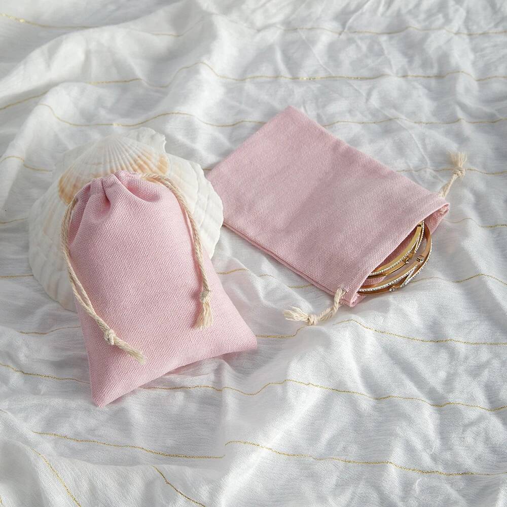 10Pcs Pink New Jewelry Accessory Storage Pouch Birthday Party Wedding Ring Earring Necklace Gift Natural Cotton Drawstring Bags