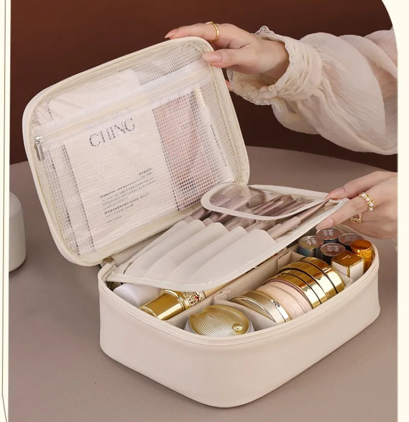 Large Capacity Cosmetic Bag High-end Multifunctional Cosmetics Separate Storage Bag Makeup Brush Pouch Travel Portable Wash Bag 250528