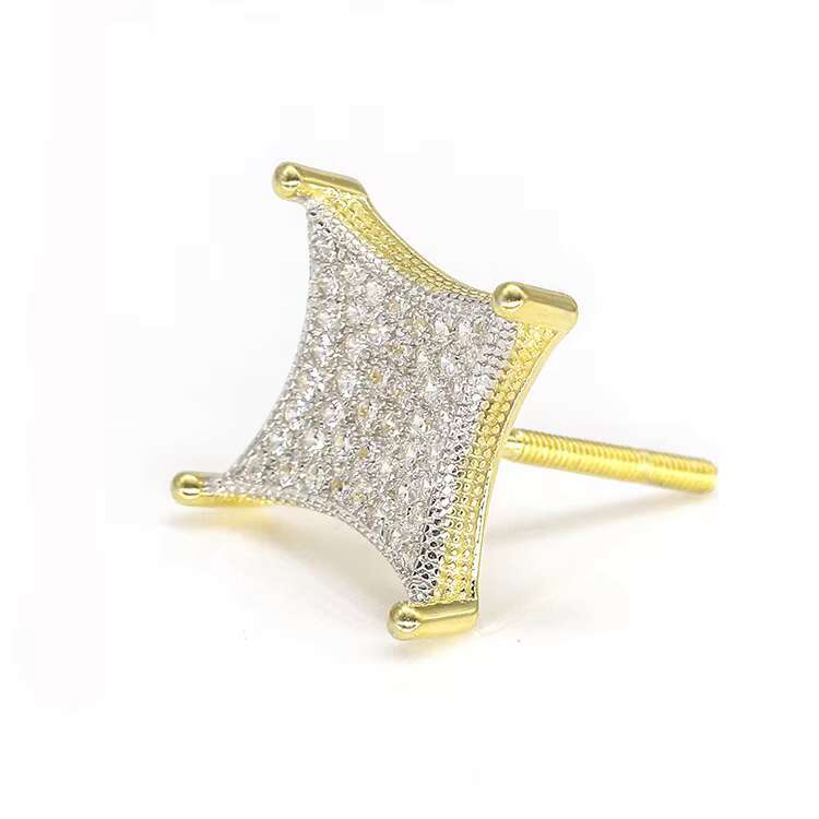 Hip Hop Stylish Fashion 925 Sterling Silver Luxurious Exquisite Stud Earrings Square Moissanite Diamond Earring