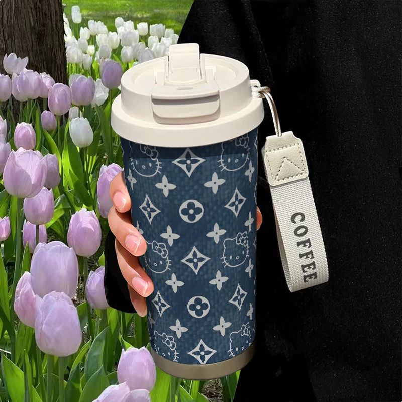 Letter designer hot water bottle handle accompanying cup stainless steel vacuum insulated car cup with straw