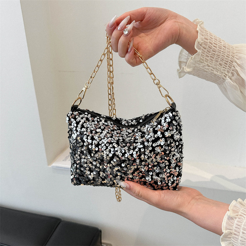 Free Shipping Designer Summer Sequin Small Bag Crossbody 2025 New Trendy Internet Famous Western-style Versatile Drawstring Shoulder Bucket Bag