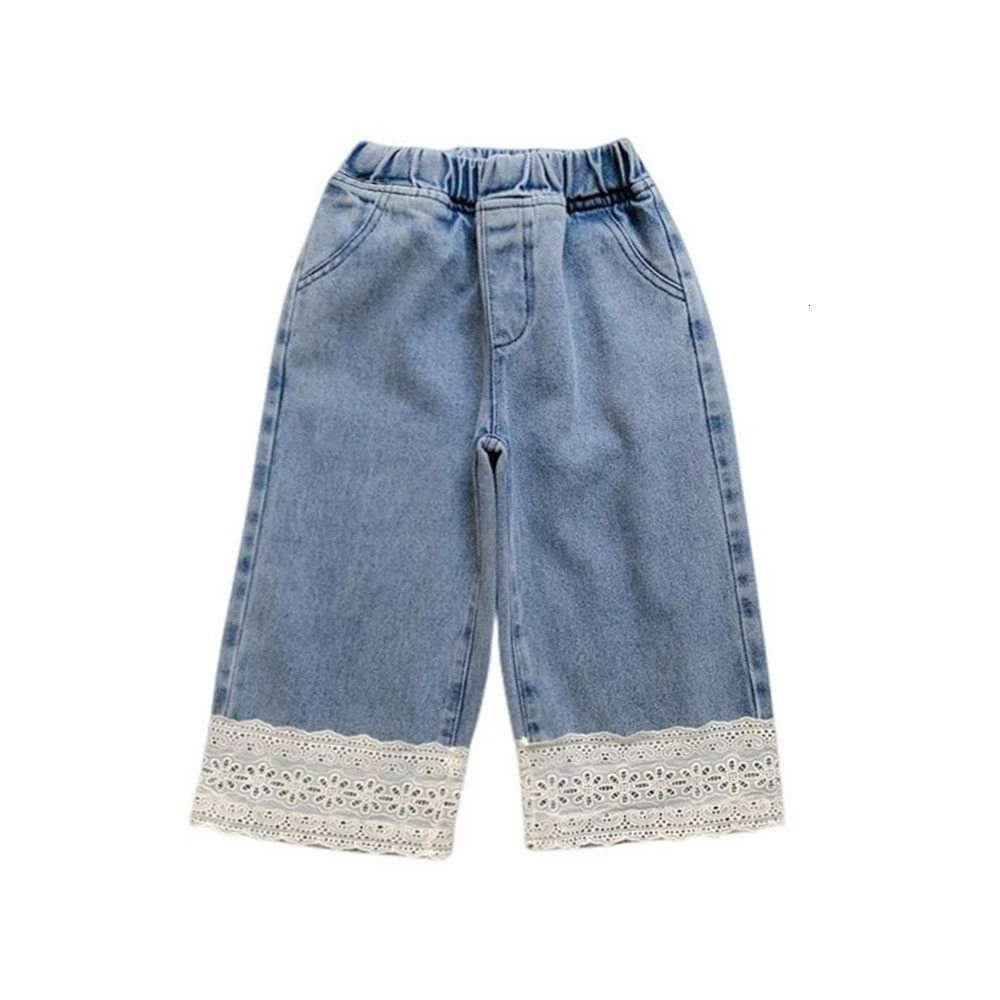 Bear Leader Girls Straight Lace Jeans Summer Childrens Versatile Wide Leg Pants Sweet Casual Pants Fashion Girl Jeans Clothes 250527