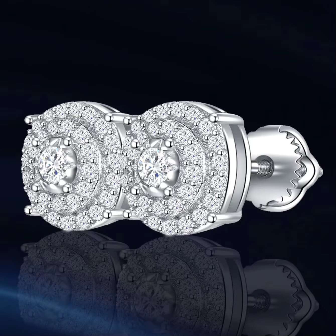 Hip Hop Jewelry Earring for Men Rhodium Plated 925 Sterling Sliver Round Flower-Style Moissanite Stud Earrings for Party Gift