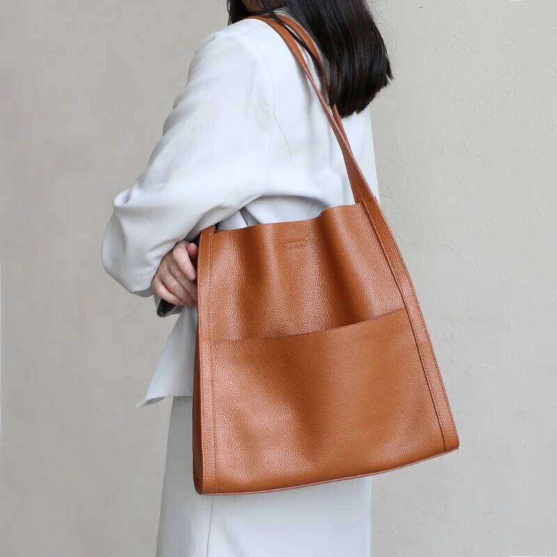 Designer Luxury 2025 New Women Bag Female Shoulder Bags Lady Soft 100% Cowhide Genuine Leather Niche Design Tote Bucket Handbag