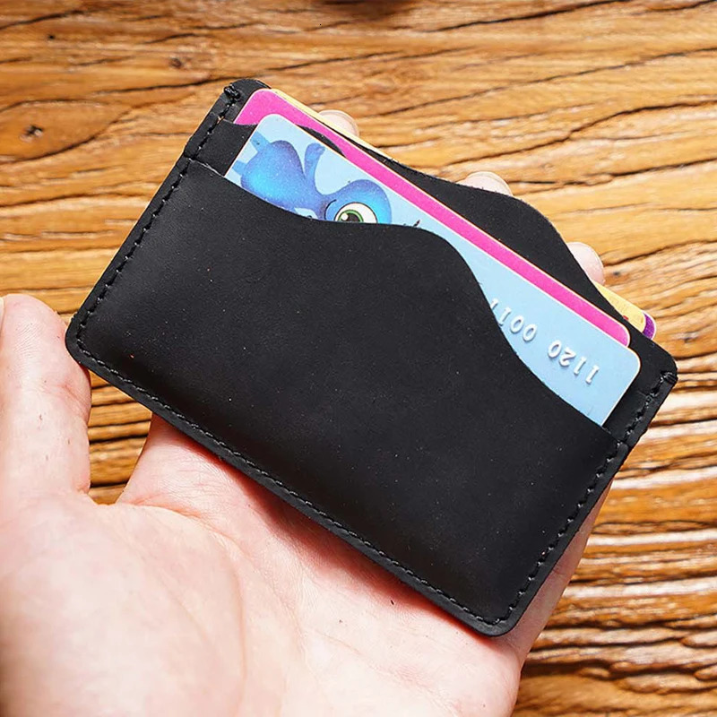 Vintage Crazy Horse Leather Wallet - Handmade Top Layer Cowhide Card Holder for Women/Men Compact Card Collection Organizer 250528