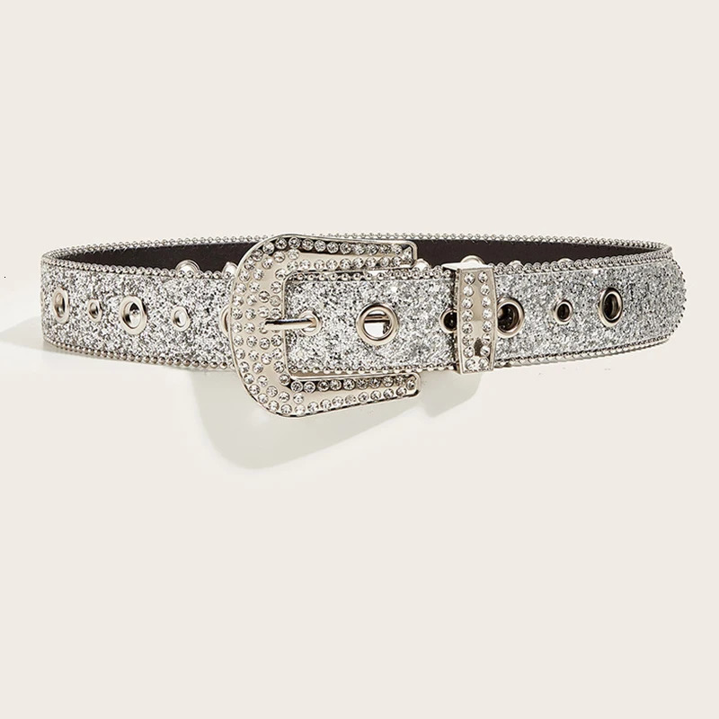 Desinger Belts For Women High Quality Female Waist Sequin Rhinestone Buckle All-Eyelet Punk Goth Y2k Golden Belt Men 250530