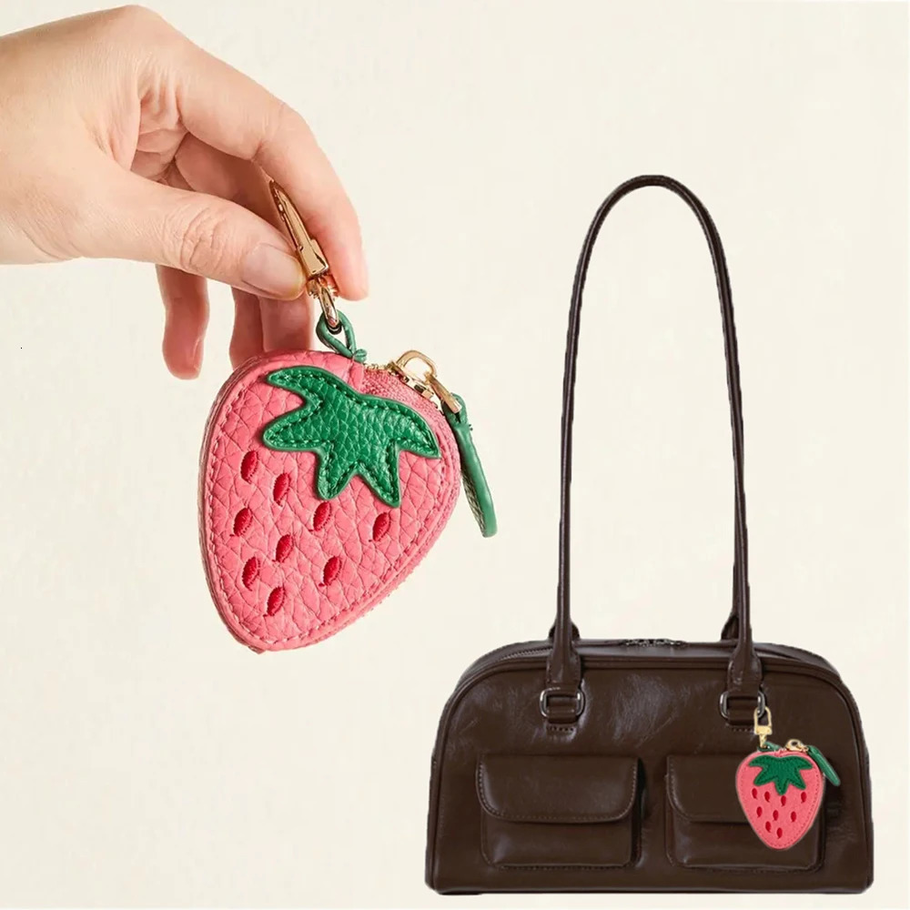 Double-used Charming Strawberry Fruit Bag Pendant Coin Purse Wallet Sweet Cute Students Keychain Backpack Ornaments Girls Mini 250530