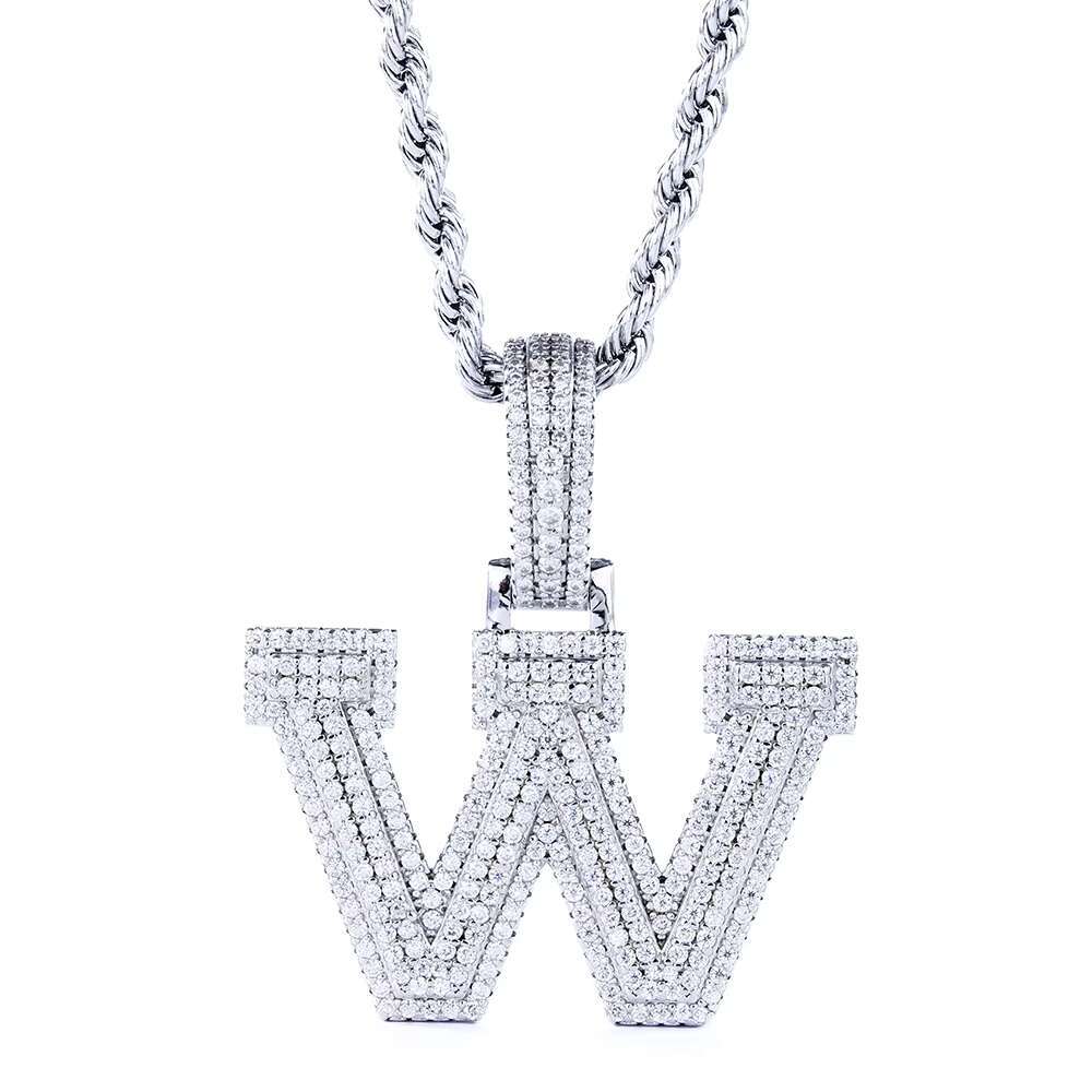 925 Silver Good Quantity Letter Pendant VVS Moissanite White Color Plated for Gift Jewelry