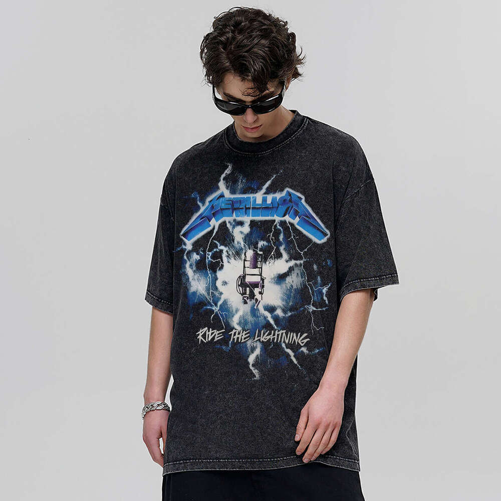 American Style Washed Short Sleeve T-Shirt for Men Summer Loose Fit Handsome Printed Tee