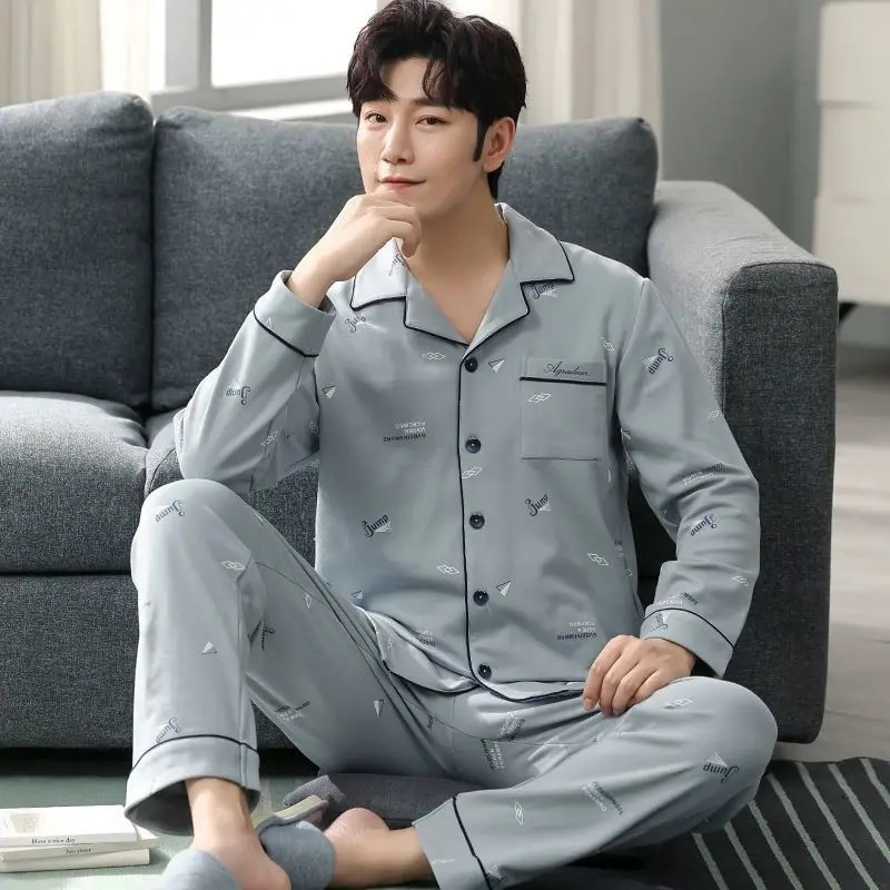 Spring and Autumn Mens LongSleeved Pajamas Homewear Suit Large Size Casual Wind Long Pants 250526