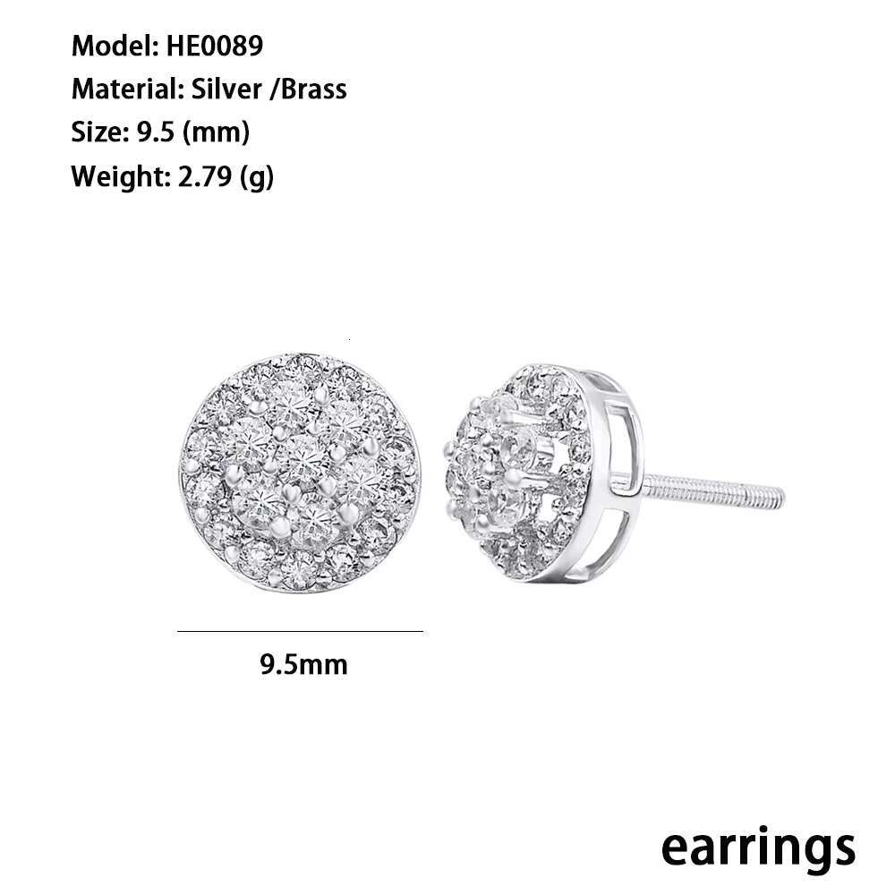 Classic Hip Hop Jewelry 9.5mm Moissanite Diamond 925 Sterling Silver Round Stud Earrings for Men