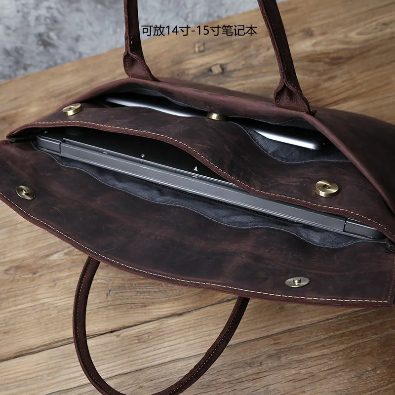 NZPJ Retro Mens Briefcase Leather Casual HandbagTop Layer Cowhide Business Tablet Bag Thin Clutch For 16-Inch Laptop 250526