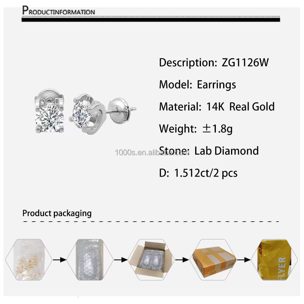 New Arrivals 14K White Gold with Lab Diamond Moissanite Earrings Fine Jewelry AU585 Studs Earrings Customized Jewelry