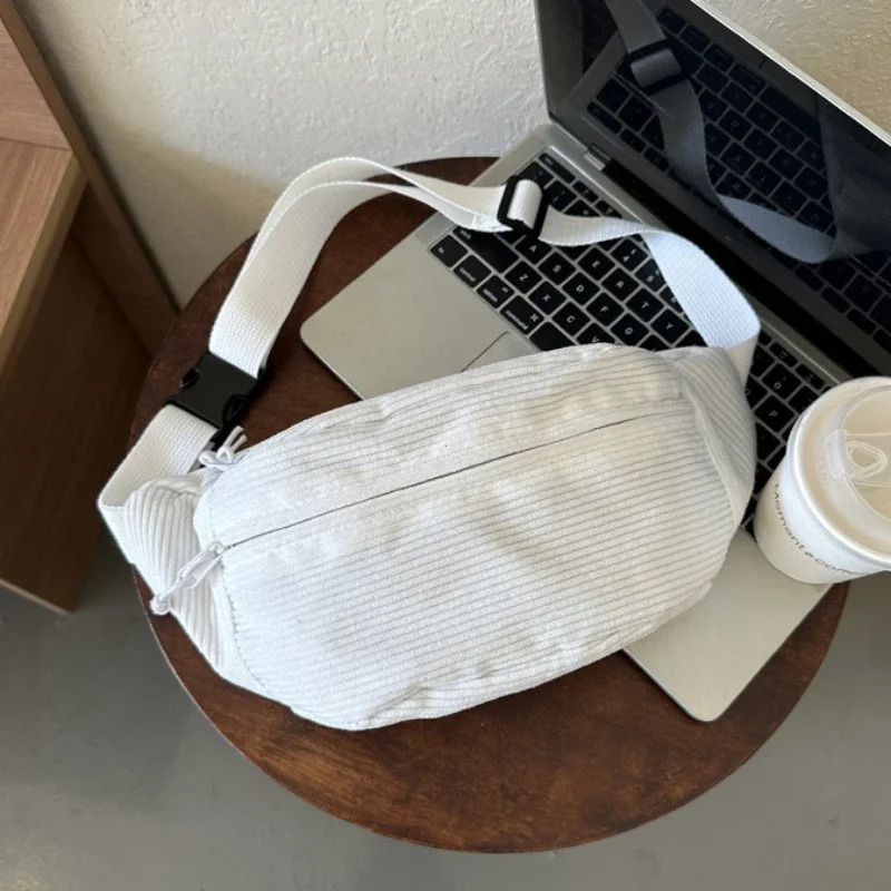 Corduroy Women Waist Bag Canvas Student Shoulder Crossbody Chest Bag Fanny Pack Fashion Phone Banana Female Bum Belt Bags 250528