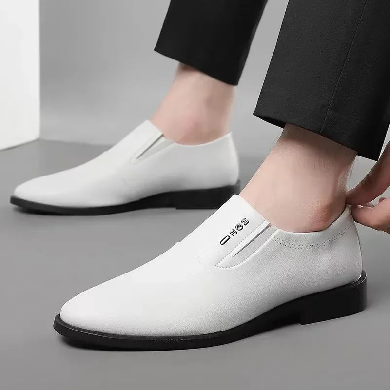 Men Business Formal Leather Shoes White Inner Height Increasing Men Shoes Leather Shoes Slip on Shoes 250526