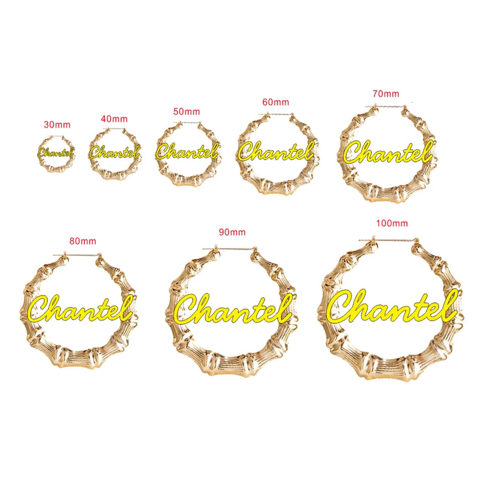 45mm-90mm Custom Bamboo Hoop Earrings Customize Name Earrings Bamboo Style Personality Earrings With Statement Words Hiphop Sexy 250529