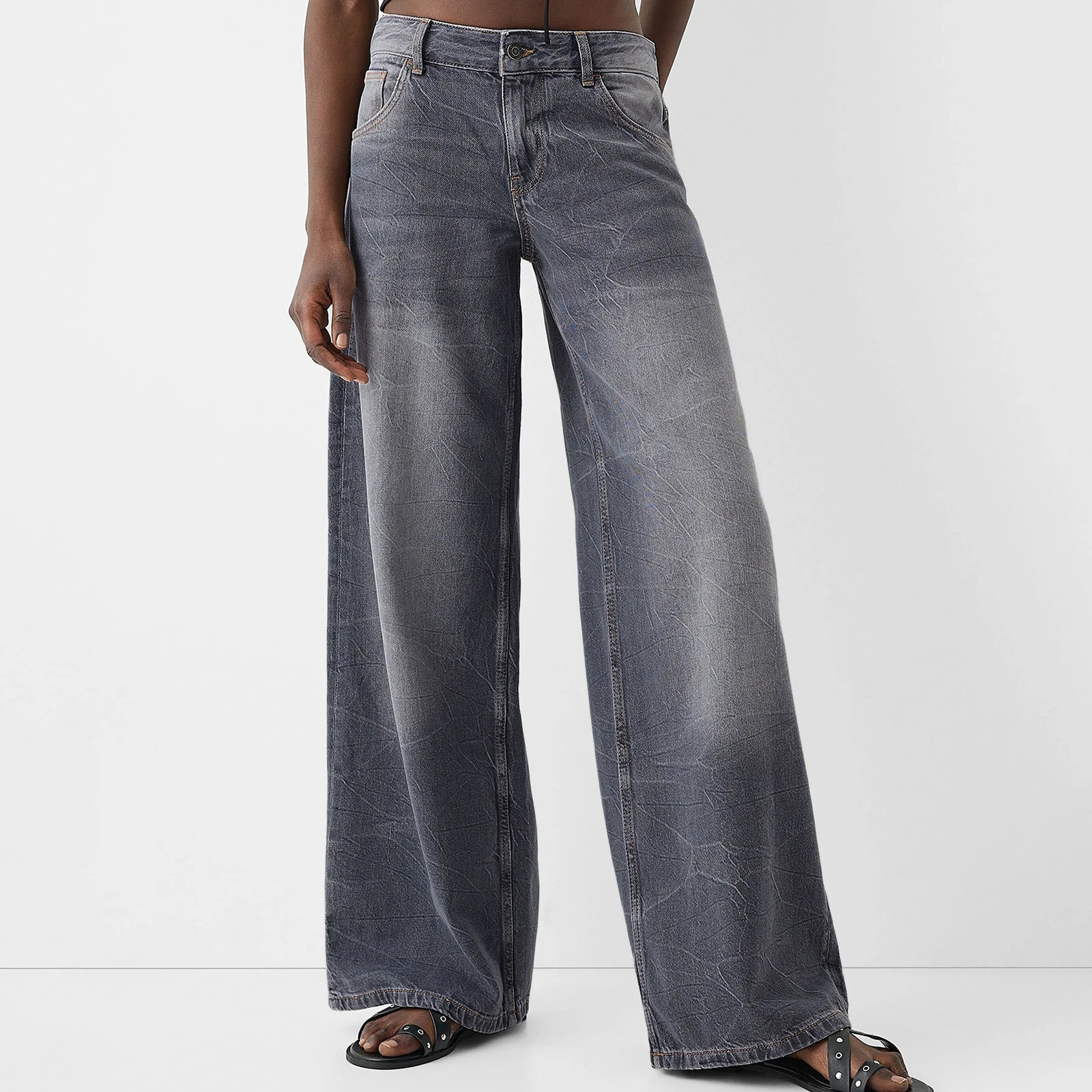 Combhasaki Womens Y2K Vintage Tie-dye Color Baggy Jeans Textured Loose Fit Button Low Waist Denim Long Pants Casual Trousers 250527