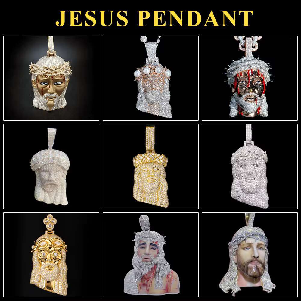 Hip Hop Luxury Iced Out Colored Moissanite Jesus Pendant Custom Moissanite Pendant Men Fine Jewelry Pendant Necklace