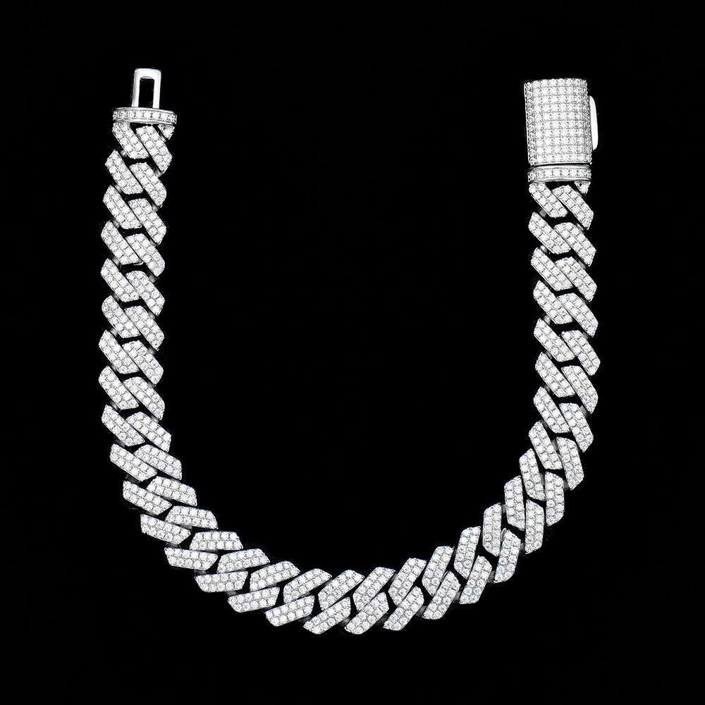 VVS Mossanite 2rows 8mm 10mm 12mm S Sier Dia Necklace Man Moissanite Hiphop Cuban k Chain