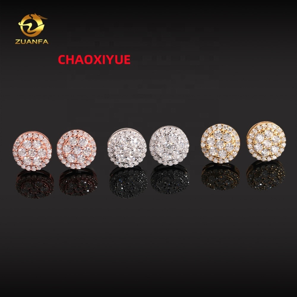 Fine Jewelry Fashion Hip Hop Round Iced Out Stud Moissanite Diamond Mens 925 Silver Earrings