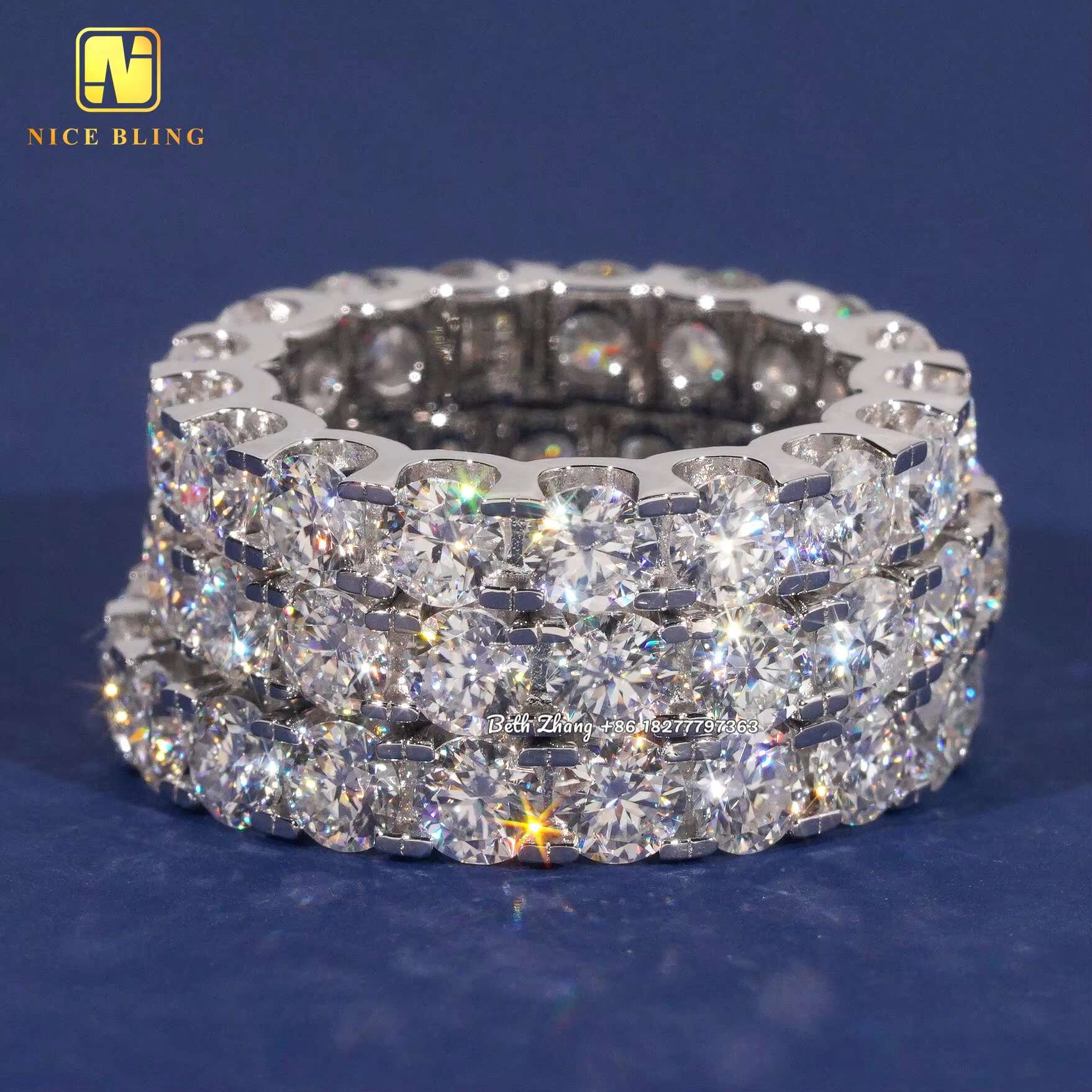 4mm VVS Moissanite Diamond Tennis Rings Trendy Silver Jewelry Men Women Engagement Wedding Bands