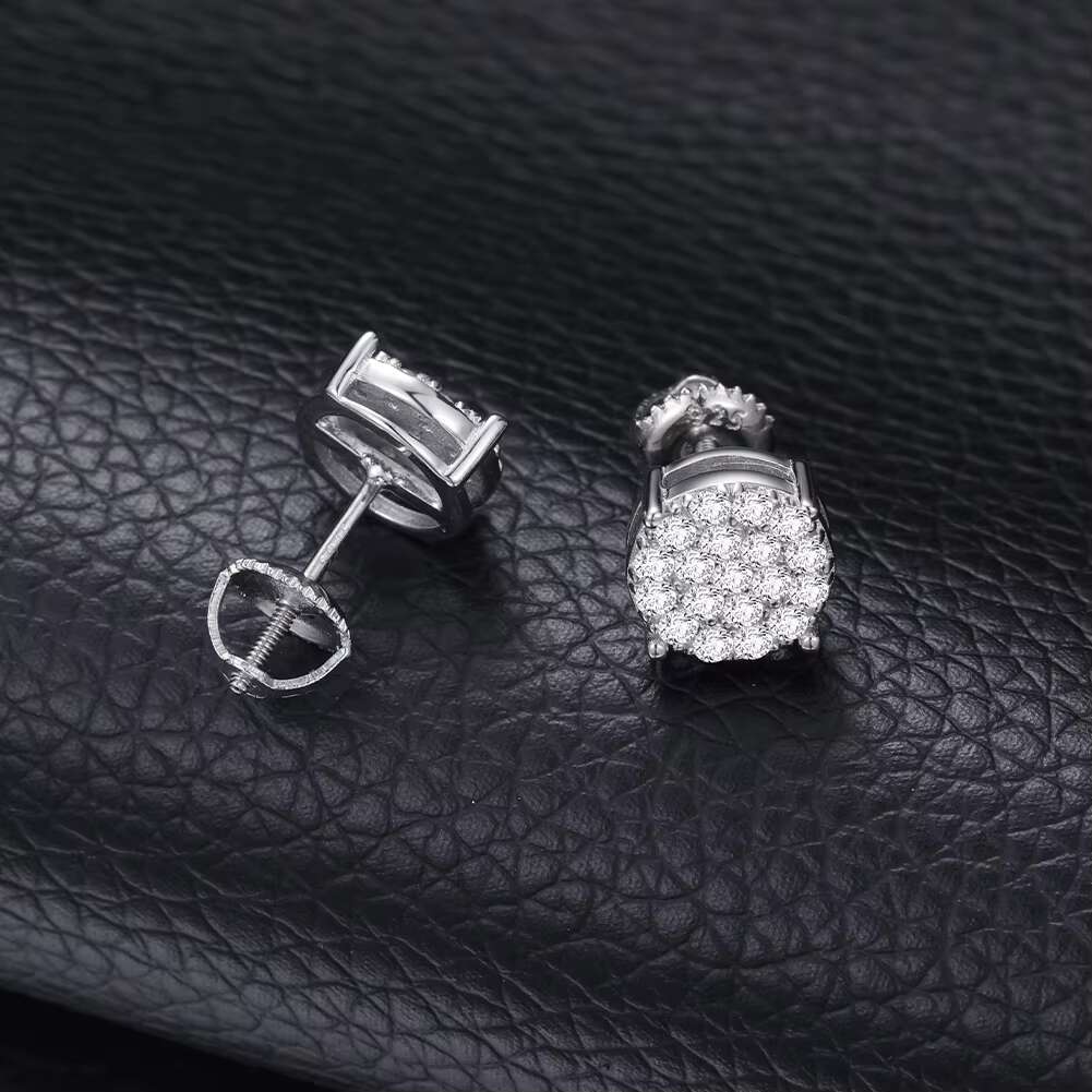 Wholesale High Quality New Fashion Hip Hop 925 Sterling Silver Full Diamond Iced Out Moissanite Stud Earrings
