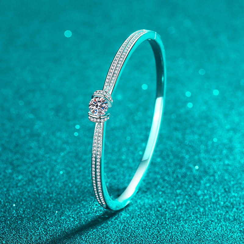 Double Row Moissanite Tennis Bracelet 925 Sterling Silver Platinum Plated Bangle for Women Elegant Sparkle Gift Jewelry