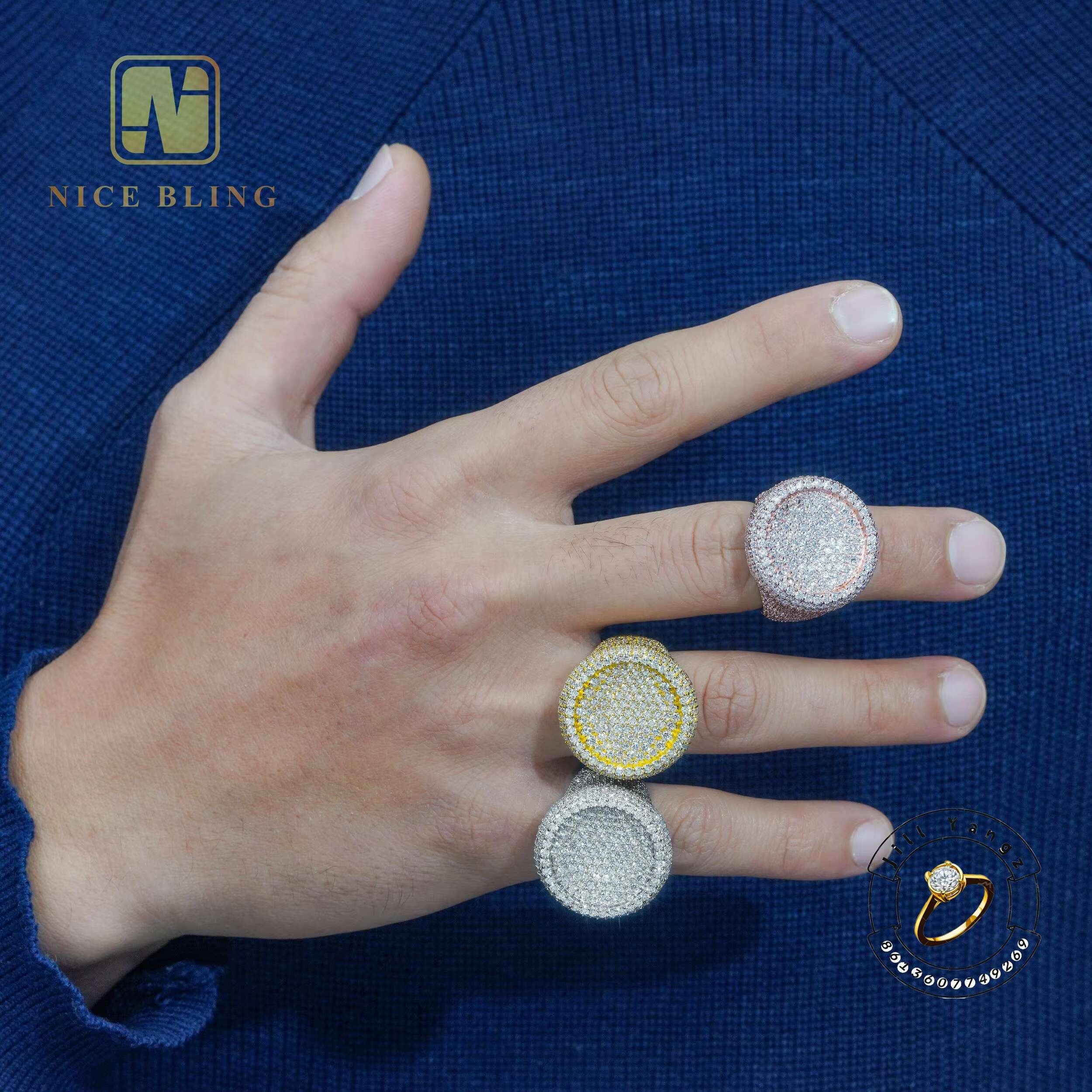 Rose Gold Plates Vvs Moissanite Championship Ring Sterling Silver Rings for Men Hip Hop Rock Iced Out Gifts for Men