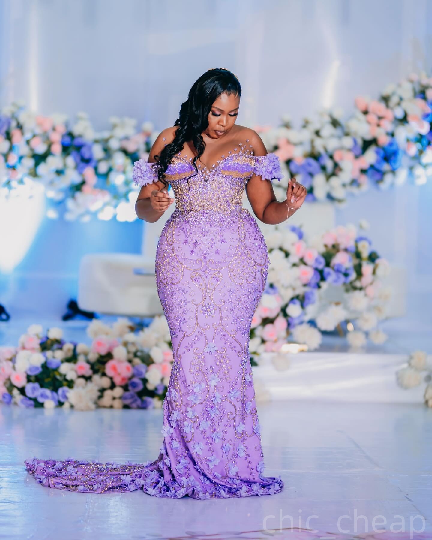 Lilac Mermaid Prom Dresses 2025 Flowers Crystals Luxurious Evening Formal Party Second Birthday Engagement Gowns Plus Size Dress For Special Occasions