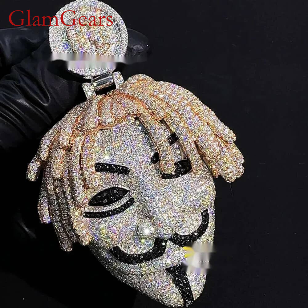 Necklaces Hip Hop Fine Jewelry Face Pendant VVS Moissanite Dia Necklace Custom 3D Iced Out PendantMoissanite Set With Dias