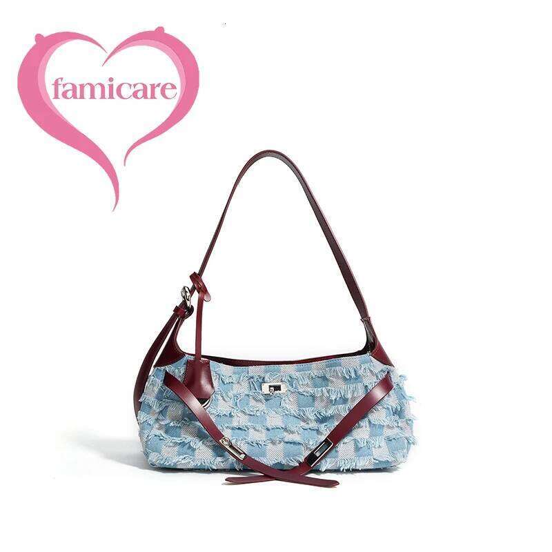 New Large Capacity Commuting Handbag Lady Cowhide Paired With Soft Denim For A Luxurious Underarm Shoulder Women's Tote Bag