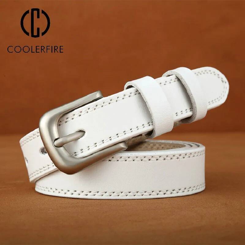 Women Genuine Leather Fashion High Quality Vintage Brand Waistband Pin Buckle Brown Solid Color Belt Ladies DT025