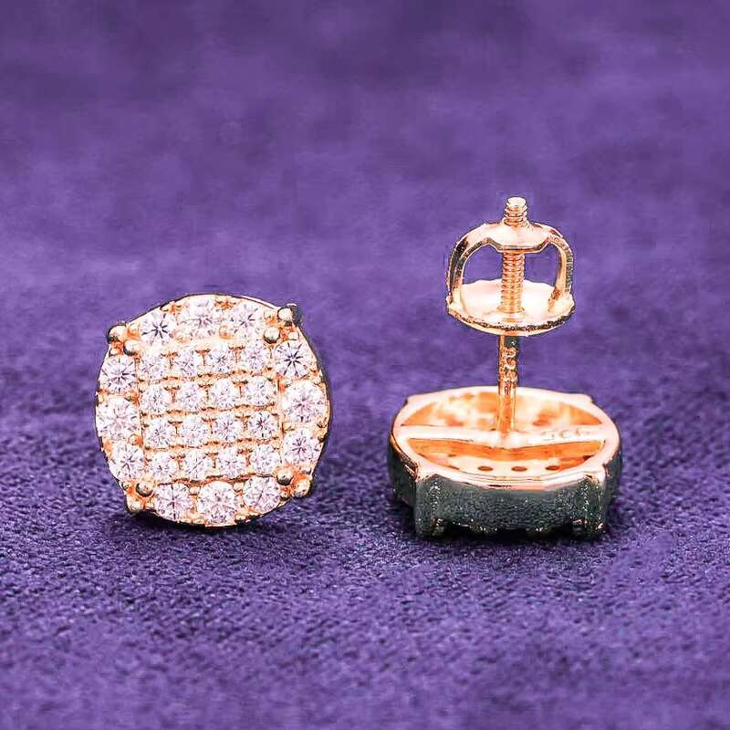 Hip Hop 10MM VVS 6 Rows Bling Moissanite Iced Out Mens Cluster Stud Earrings With 925 Sterling Silver Pass Diamond Tester