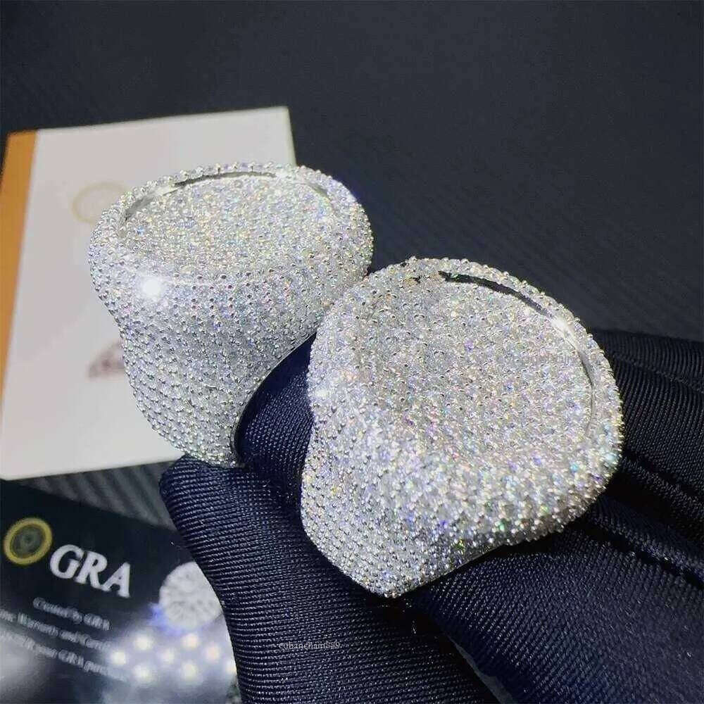 Fine Jewelry Iced Out Hip Hop Cuban Link Ring Gold Plated Sterling Sier VVS Moissanite Dia