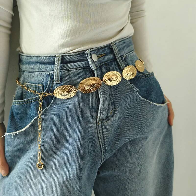 Fashion Waist Chain Belt Female Western cowgirl Ellipse punk Metal Belts For Women Designer Waistband for summer beach