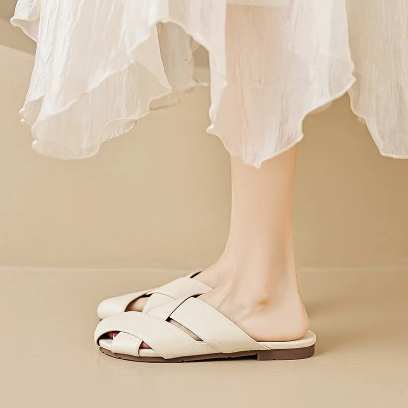 summer womens outerwear slippers Korean style Trendy shallow mouth mary jane shoes mules Ladies casual flats 250528