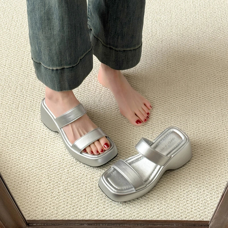 Summer Leopard Womens Platform Wedges Heel Slippers Fashion Narrow Band Slides Outdoor Open Toe Footwear 250528