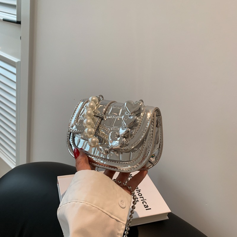 designer Pearl Chain Small Bag for Women 2025 New Trendy Popular Mini Bag Silver High-Quality Niche Crossbody Bag