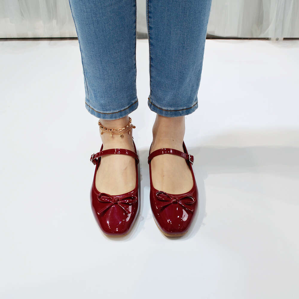Burgundy Mary Jane for Women 2025 New Spring Summer One-Strap French Style Slip-On Shoes