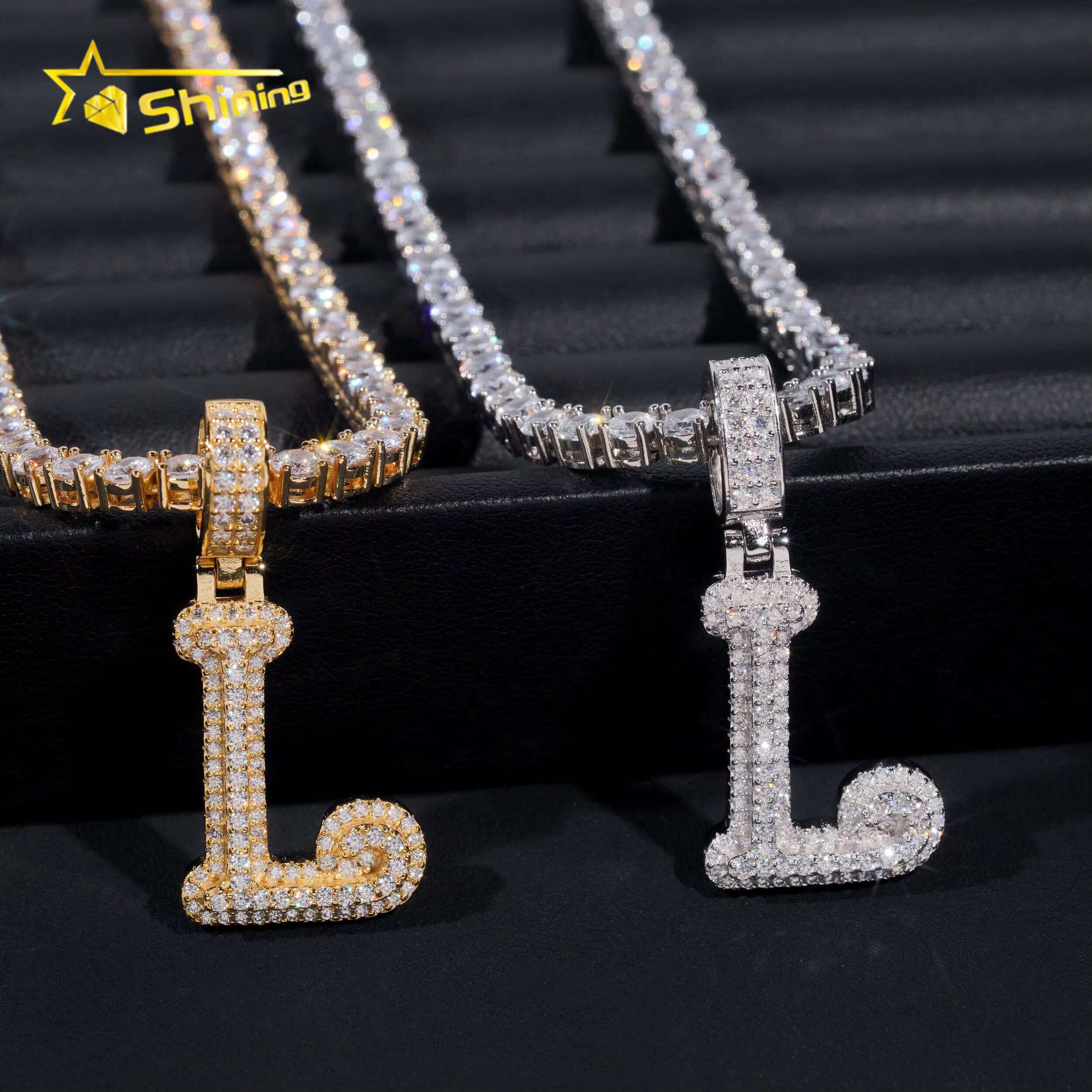 Worldwide Shipping Fashion Pendant 925 Sterling Silver VVS Moissanite Letter Pendant Men Hip Hop Jewelry Pendant Necklace