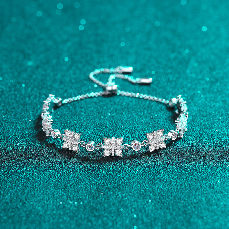 925 Sterling Silver Moissanite Adjustable Bracelet for Women with PT950 Plating Elegant Pull Chain Jewelry
