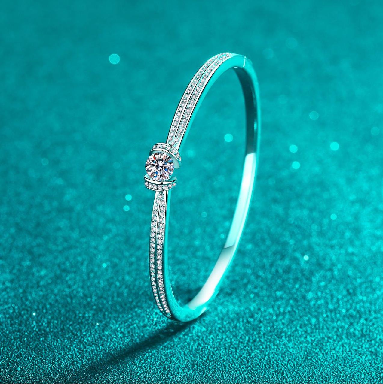 Double Row Moissanite Tennis Bracelet 925 Sterling Silver Platinum Plated Bangle for Women Elegant Sparkle Gift Jewelry