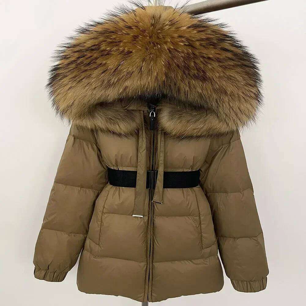 90% Duck Down Coat Female Winter 2024 Short Hooded Feather Parkas Waterproof Huge Puffer Women Real Raccoon Fur Jacket High quality, fashionable, luxu