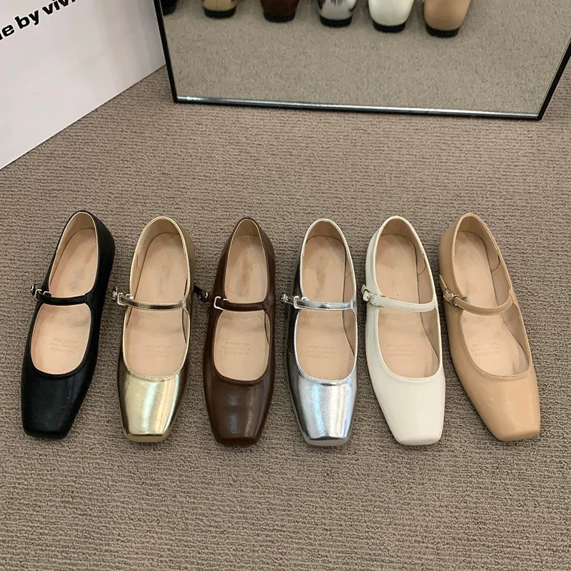 Silvery Women Square Toe Mary Jane Shoes Casual Outdoor Soft Sole Flat Spring Autumn Wedding Party Shoes 250528