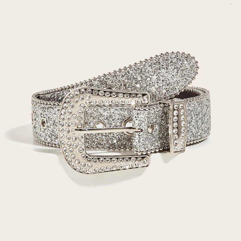 Desinger Belts For Women High Quality Female Waist Sequin Rhinestone Buckle All-Eyelet Punk Goth Y2k Golden Belt Men 250530