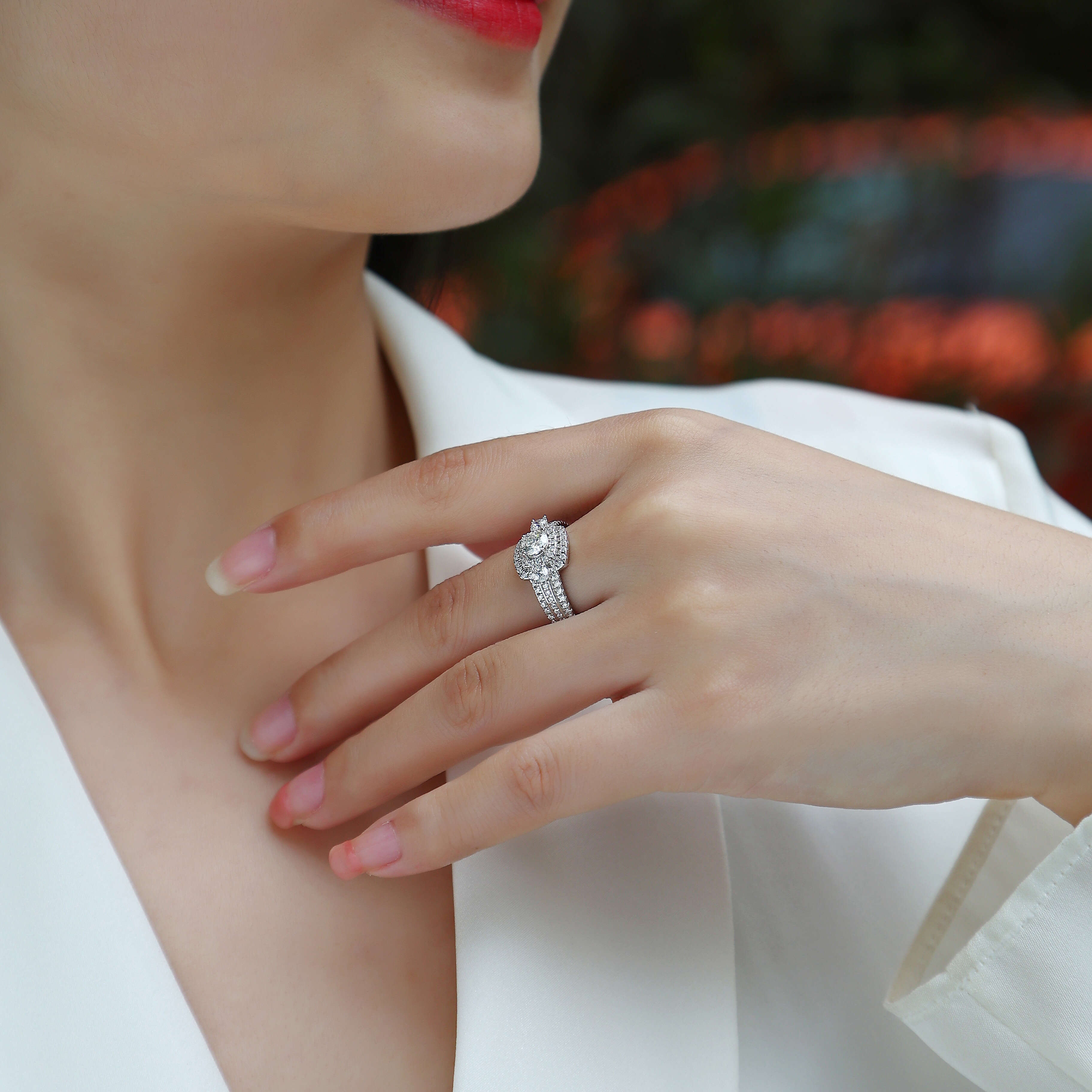 Jiuzhuan Jewelry 925 Sterling Silver Ring Crown Moissanite Engagement Wedding Ring for Women R231213431-50